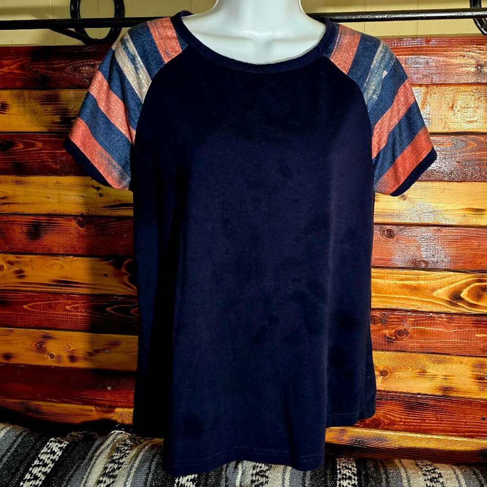 Emery Rose Navy Stripe Raglan Short Sleeve T-Shirt Women's Size Extra Small XS